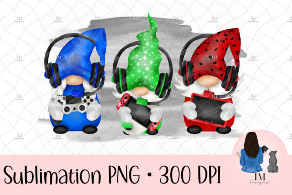 Charming Watercolor Gaming Gnome Trio PNG